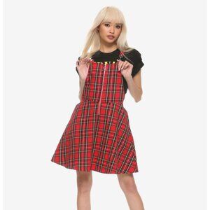Hot Topic Red Plaid O-Ring Skirtall, XL